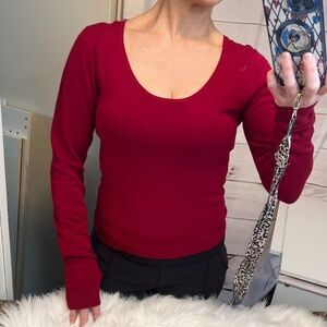 |•ZARA•| Dark Red Burgundy Swoop Neck Fitted Sweater X-long Sleeves